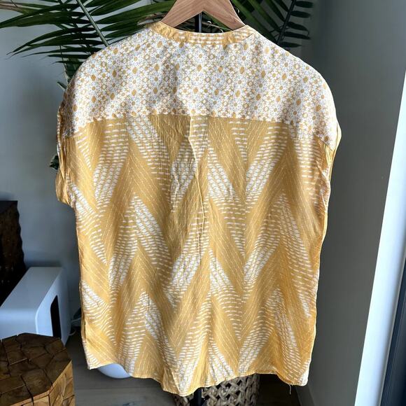 Fred David Women Yellow Chevron Print Button Top Blouse M Boho Vacation Retro - Picture 2 of 7